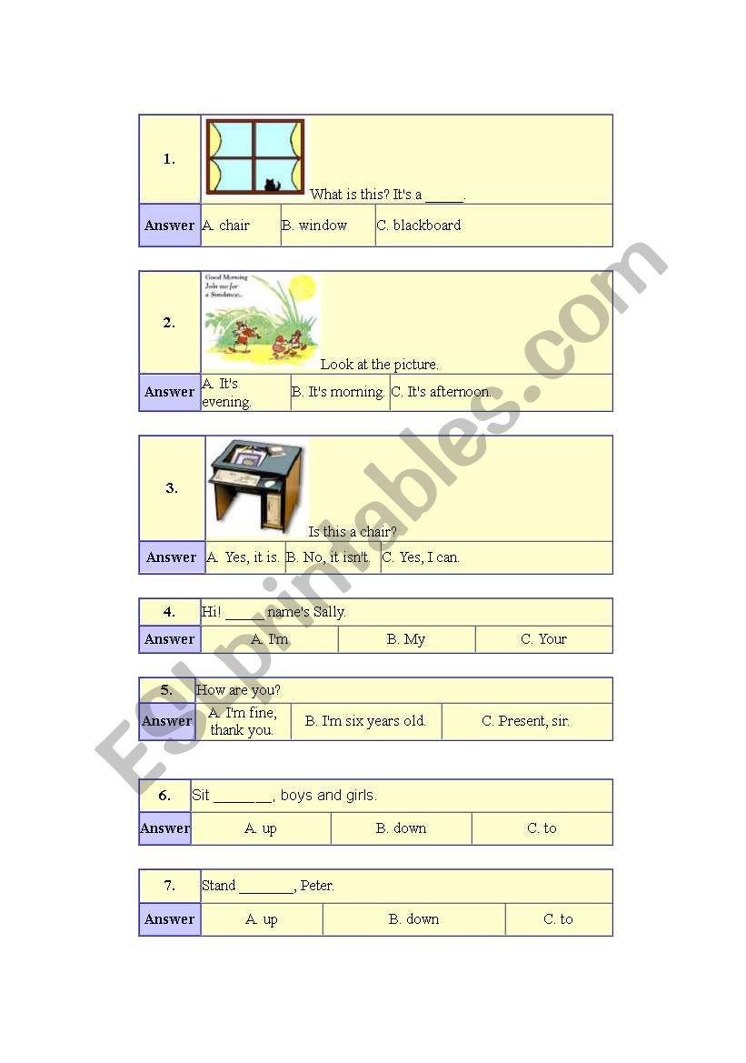 Worksheet for Primary one worksheet