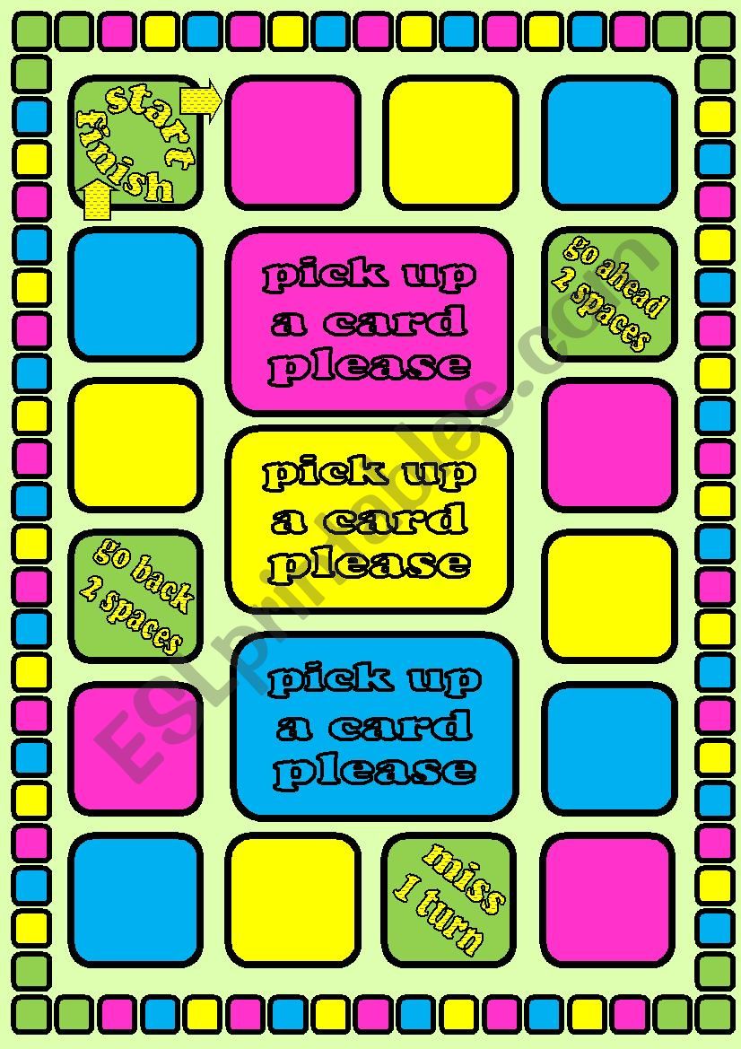 Board Game - Questions to short answers - to be, Present Continuous, Simple and Past Simple