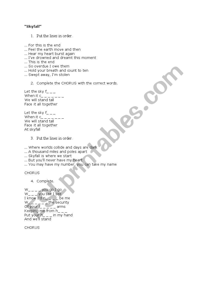 Adele - Skyfall worksheet