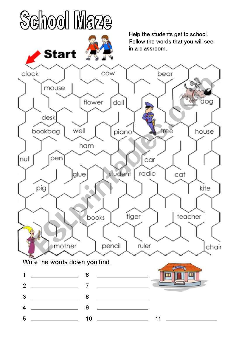 schoolmaze worksheet