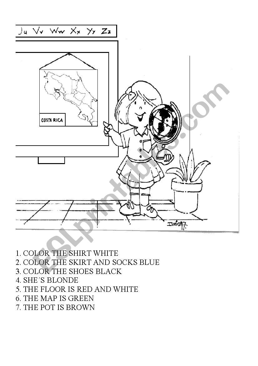 COLOR THE SCHOOL GIRL worksheet