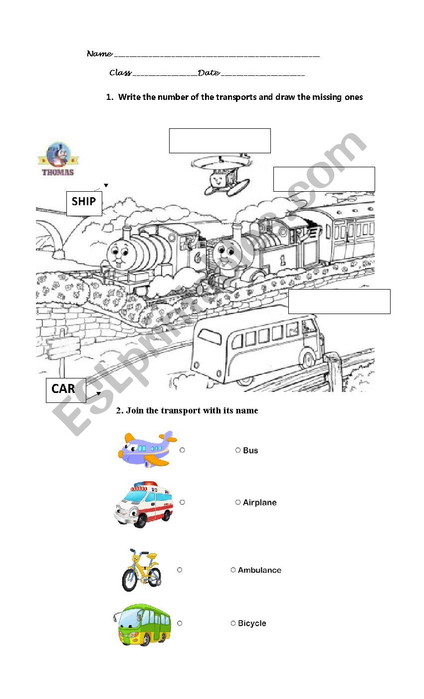 means of transport  worksheet