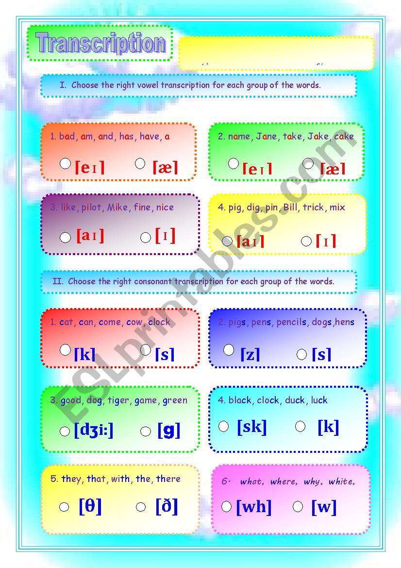 Transcription worksheet