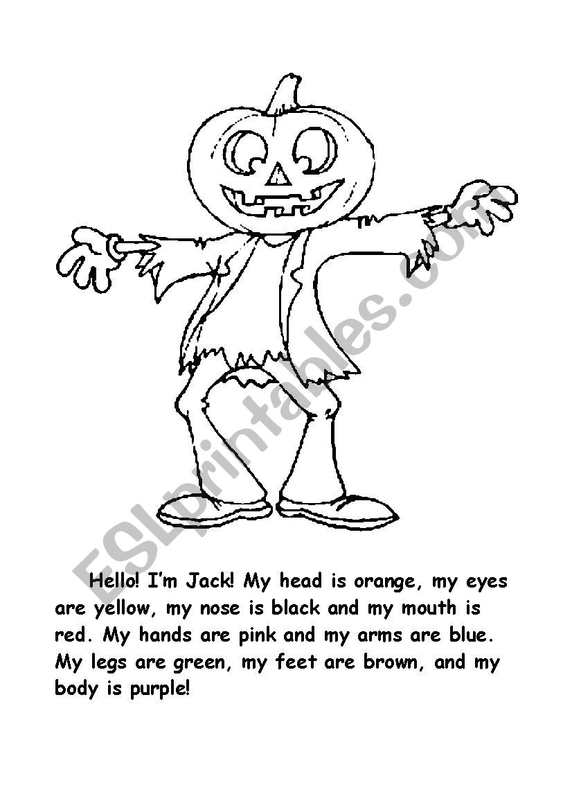 Color my body!  Halloween coloring activity for young learners