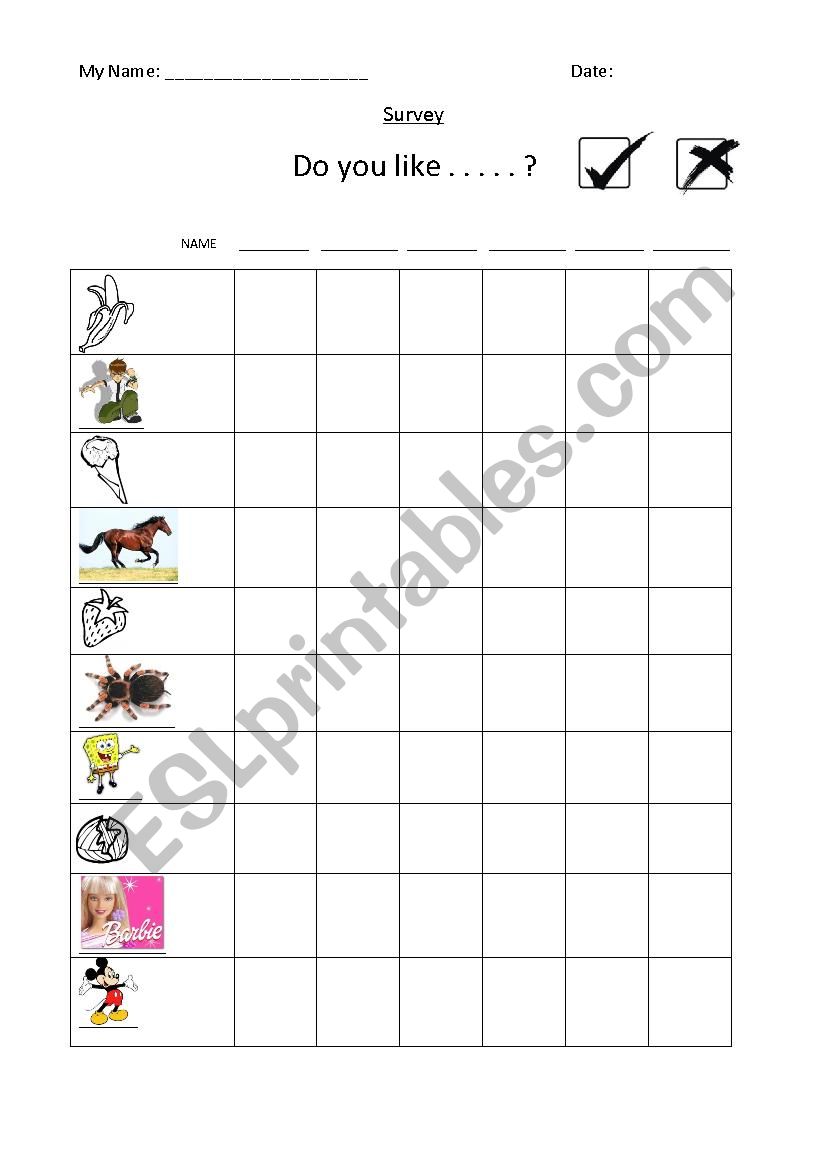 Do you like? - survey worksheet