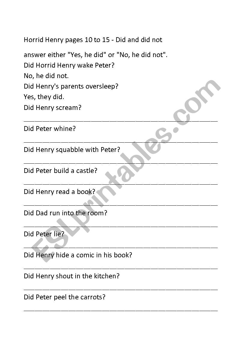 Horrid Henry pt 3 worksheet