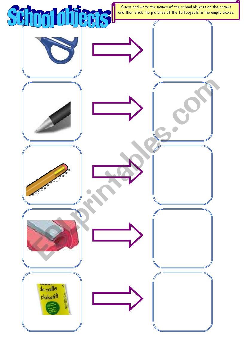 School objects (4 pages) worksheet