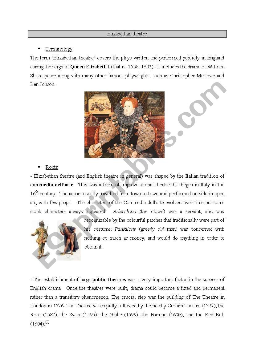 elizabethan theatre worksheet