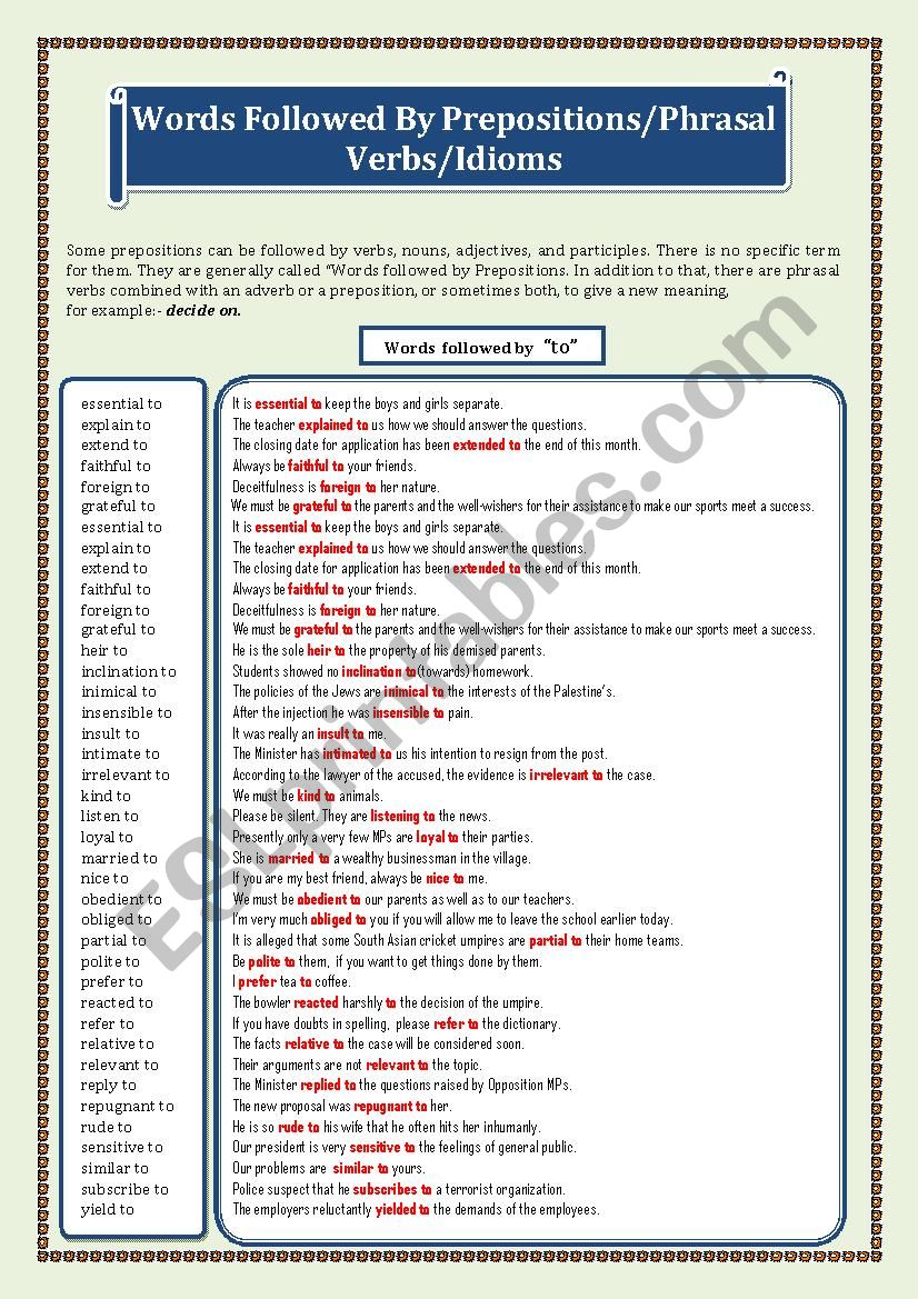 Words Followed By Preposition/Phrasal Verbs/Idioms Page - 02