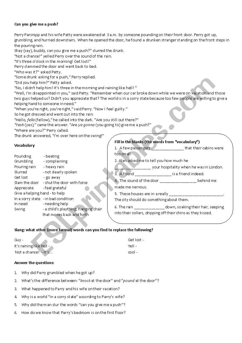 can you give me a push  :) worksheet