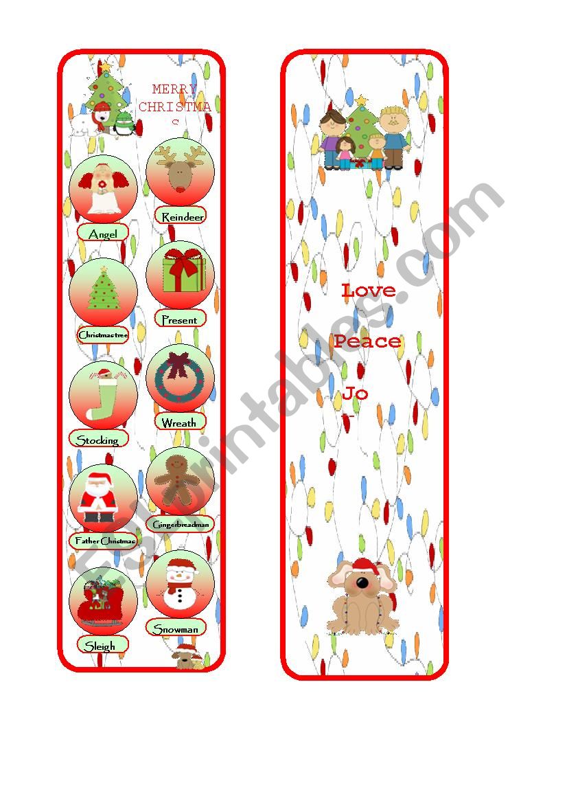 Christmas Bookmark worksheet