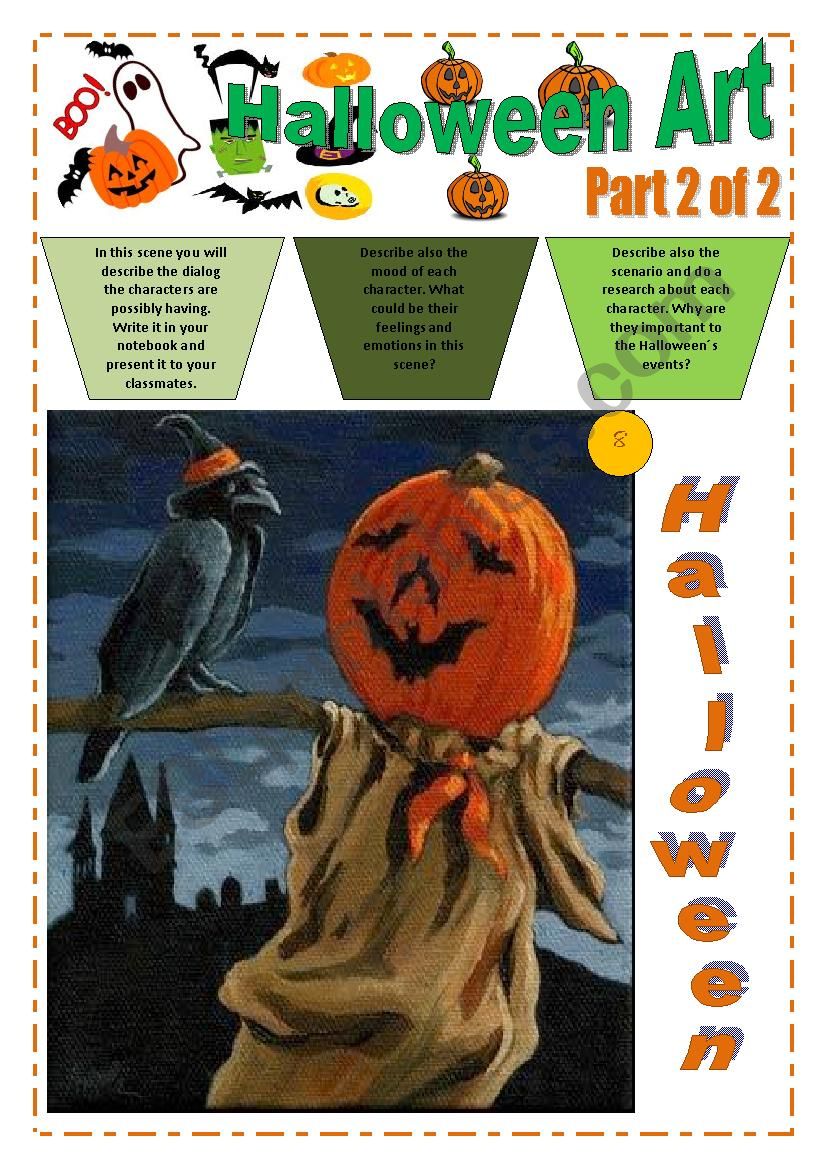 HALLOWEEN with ART (16 pages) - Part 2 of 2) - 8 images with exercices and instructions + 6 Halloween Food & drinks