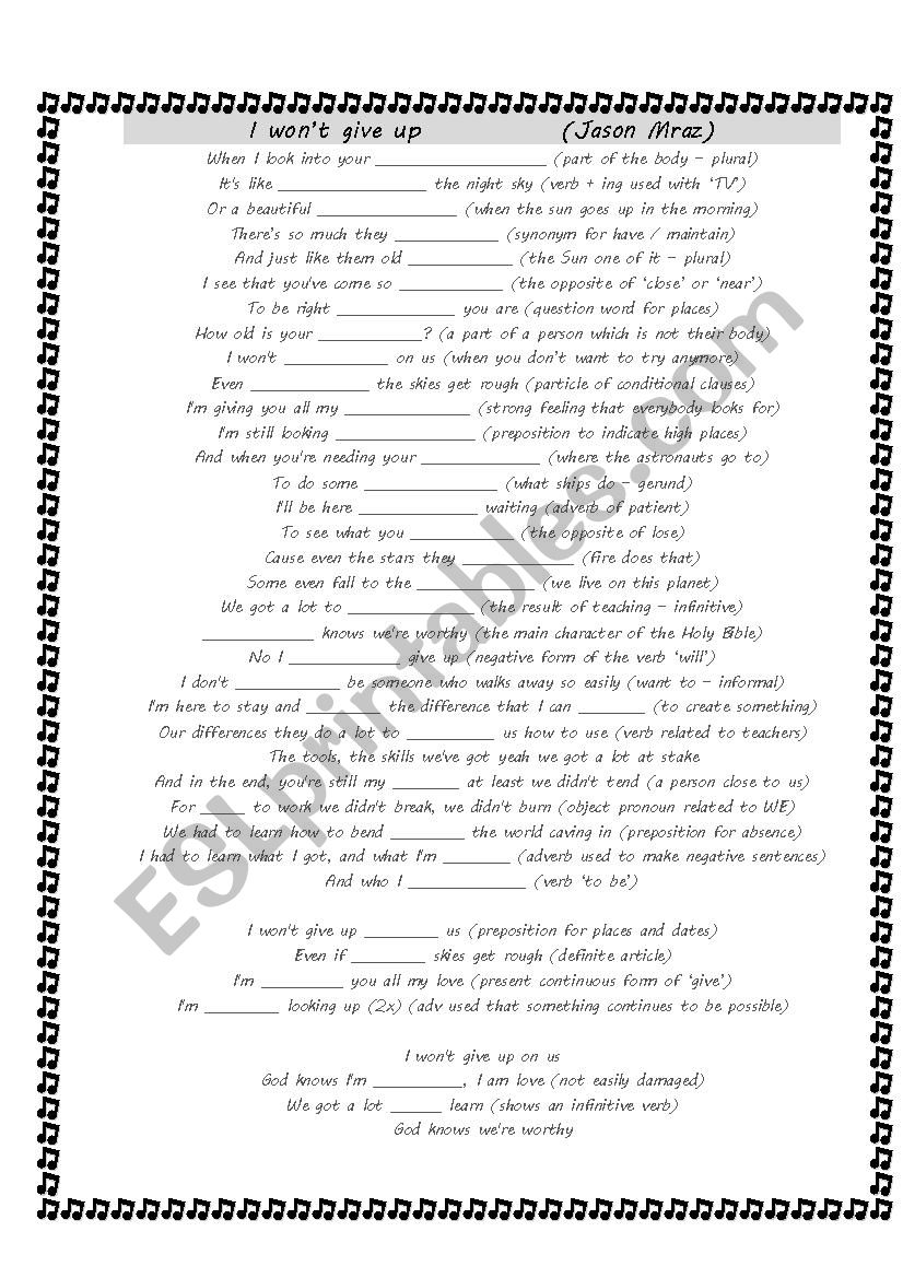 Song worksheet worksheet