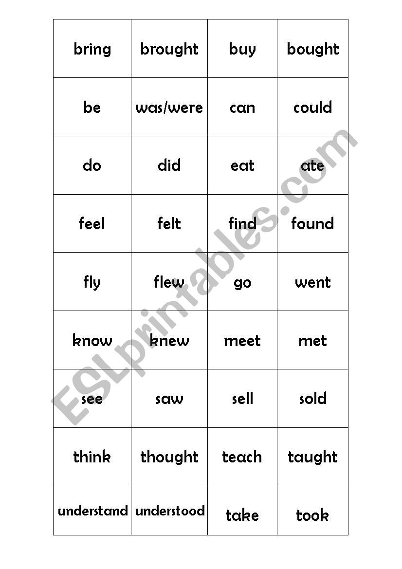 Memo irregular verbs worksheet