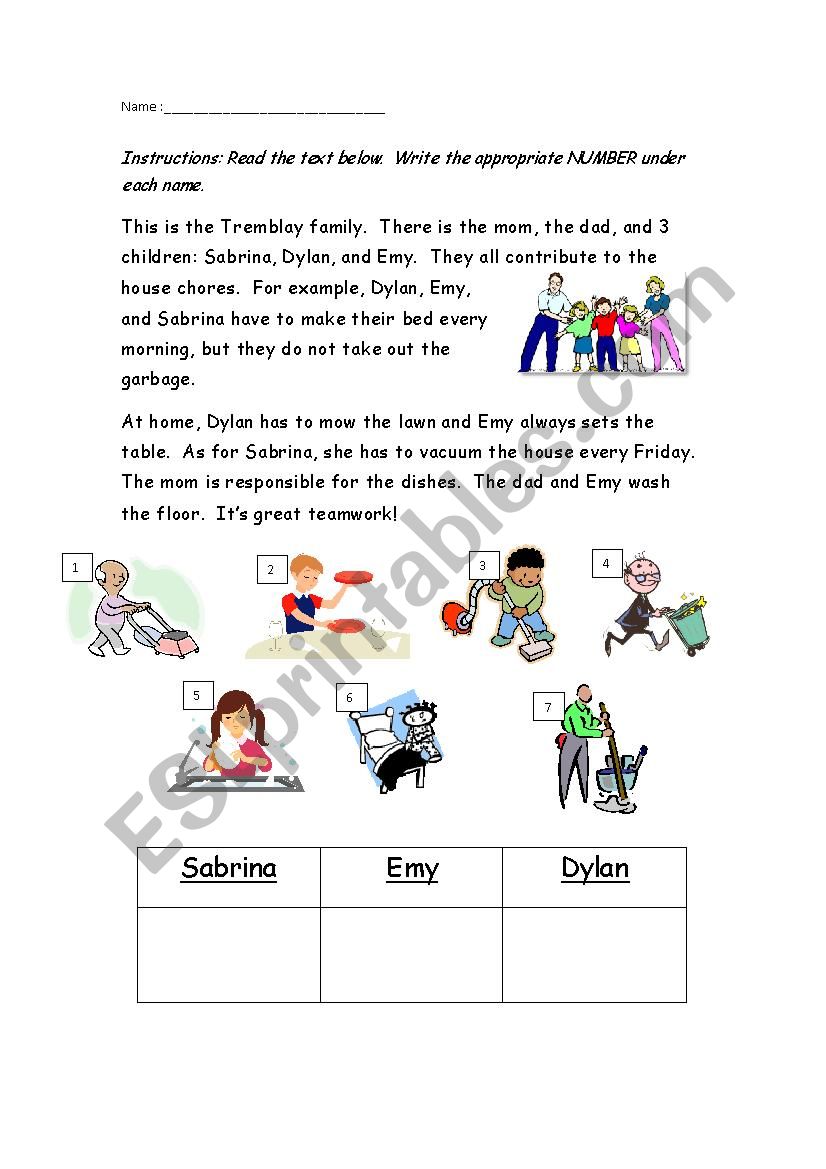 Chores worksheet