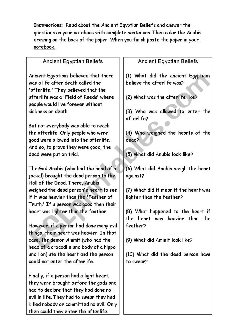 Egypt - Mummies worksheet