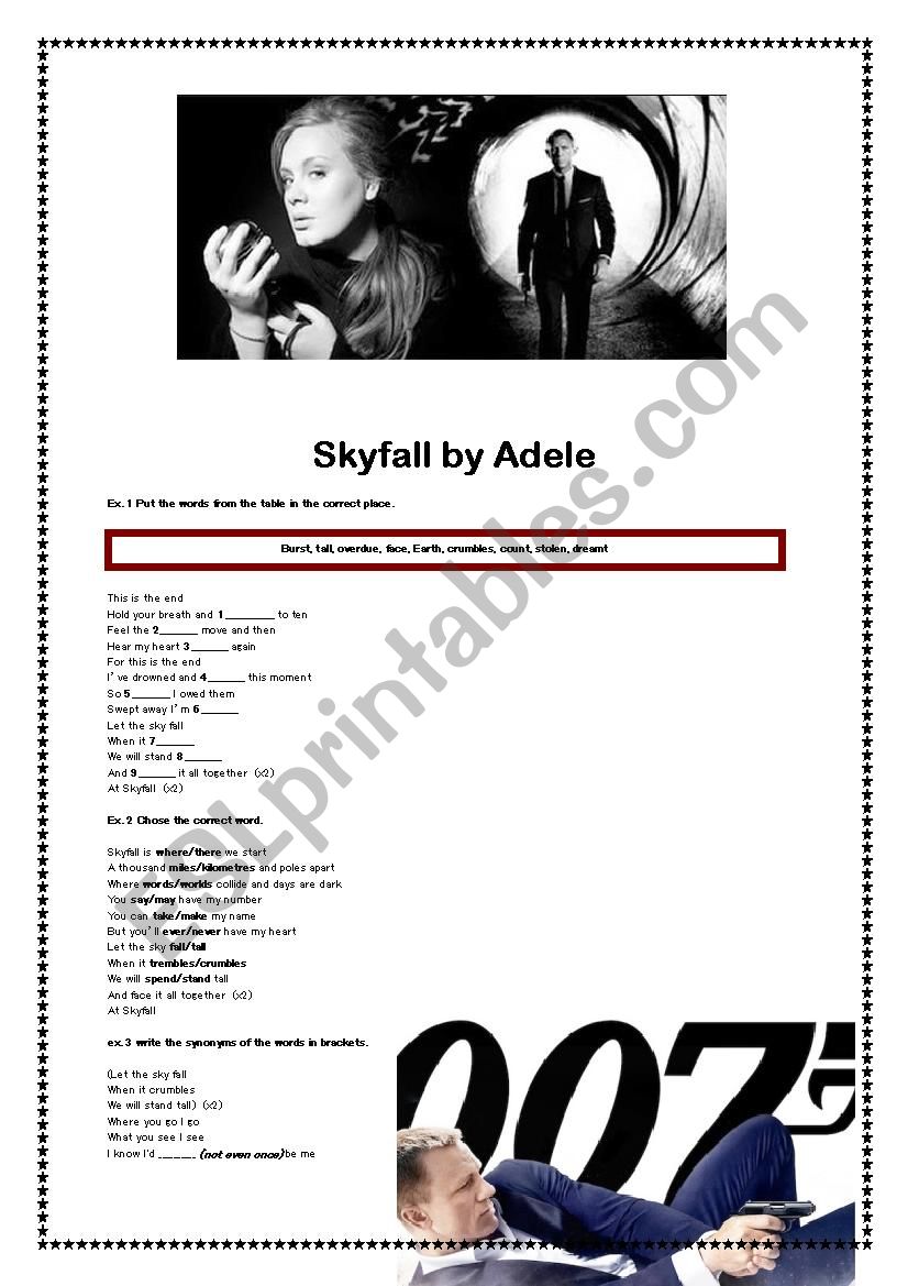 Skyfall by Adele worksheet