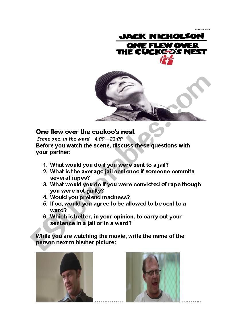 one flew over the cuckoos nest a movie-based worksheet