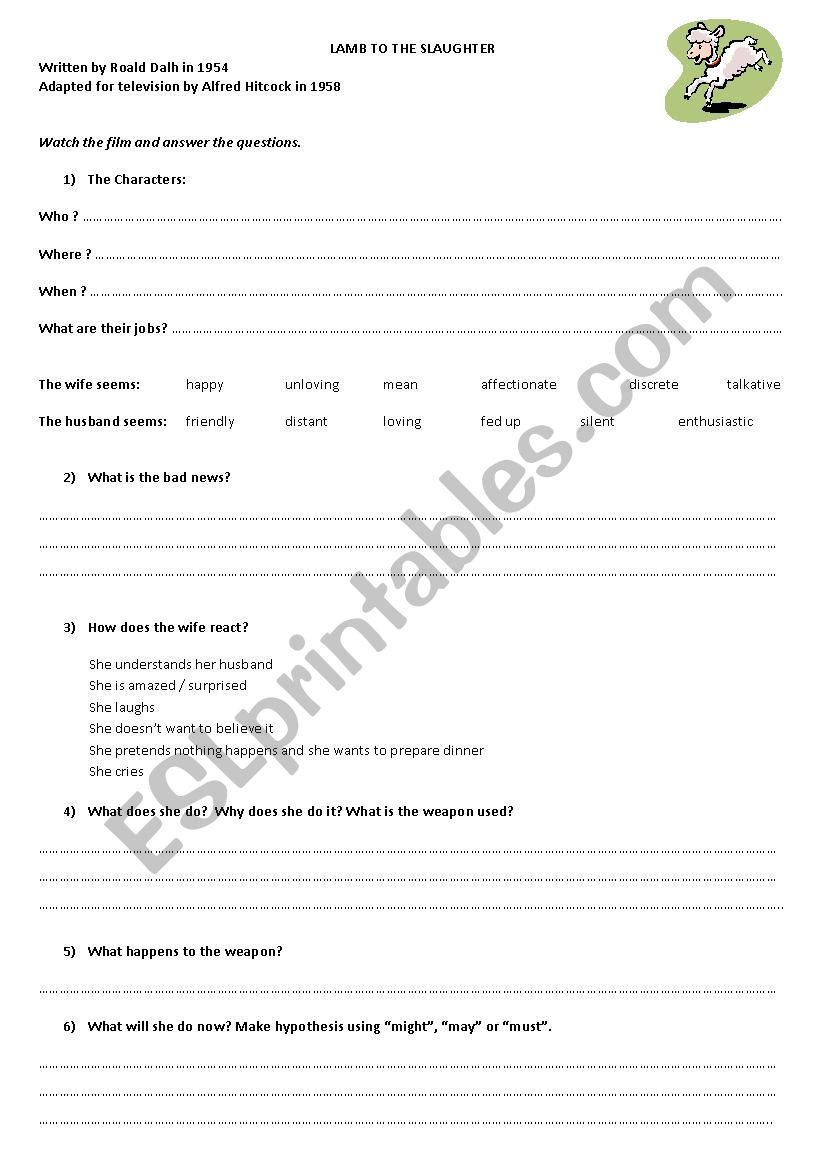 Lamb to the Slaughter 1 worksheet
