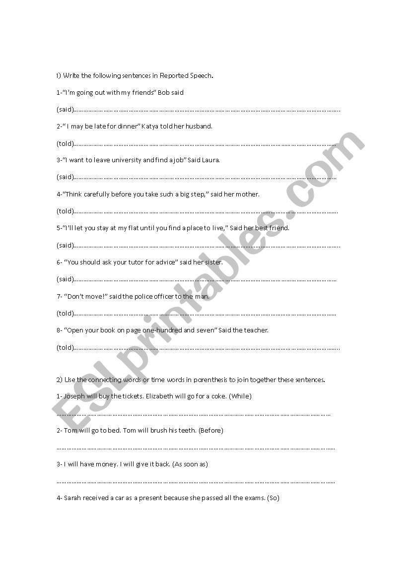 Reported Speech and future time clauses. 