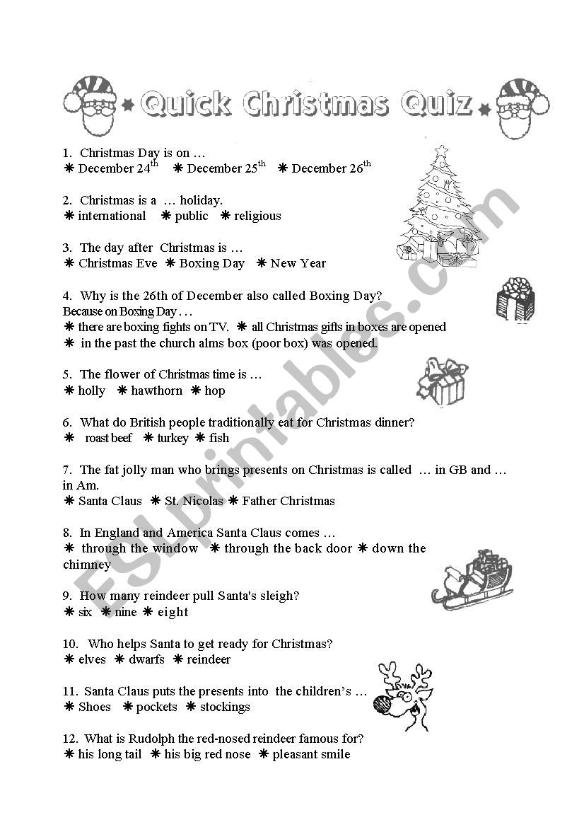 christmas quiz worksheet