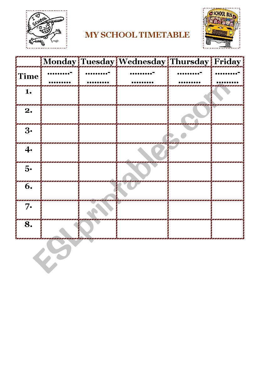 school timetable worksheet