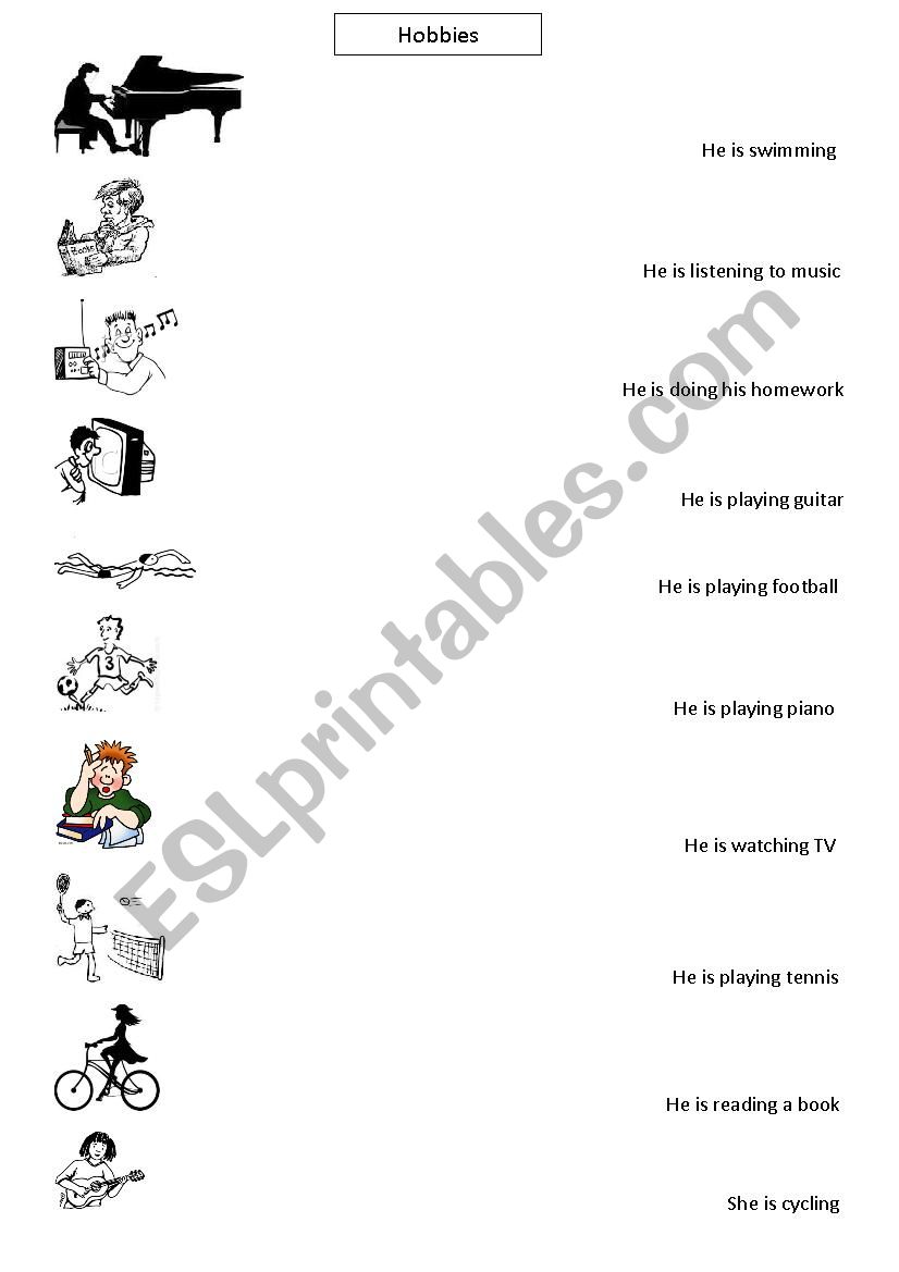 hobbies - match the sentence to the picture