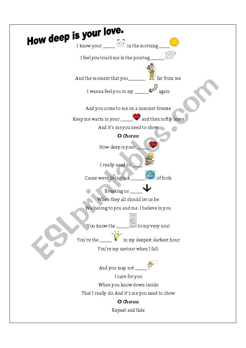 How deep is your love worksheet