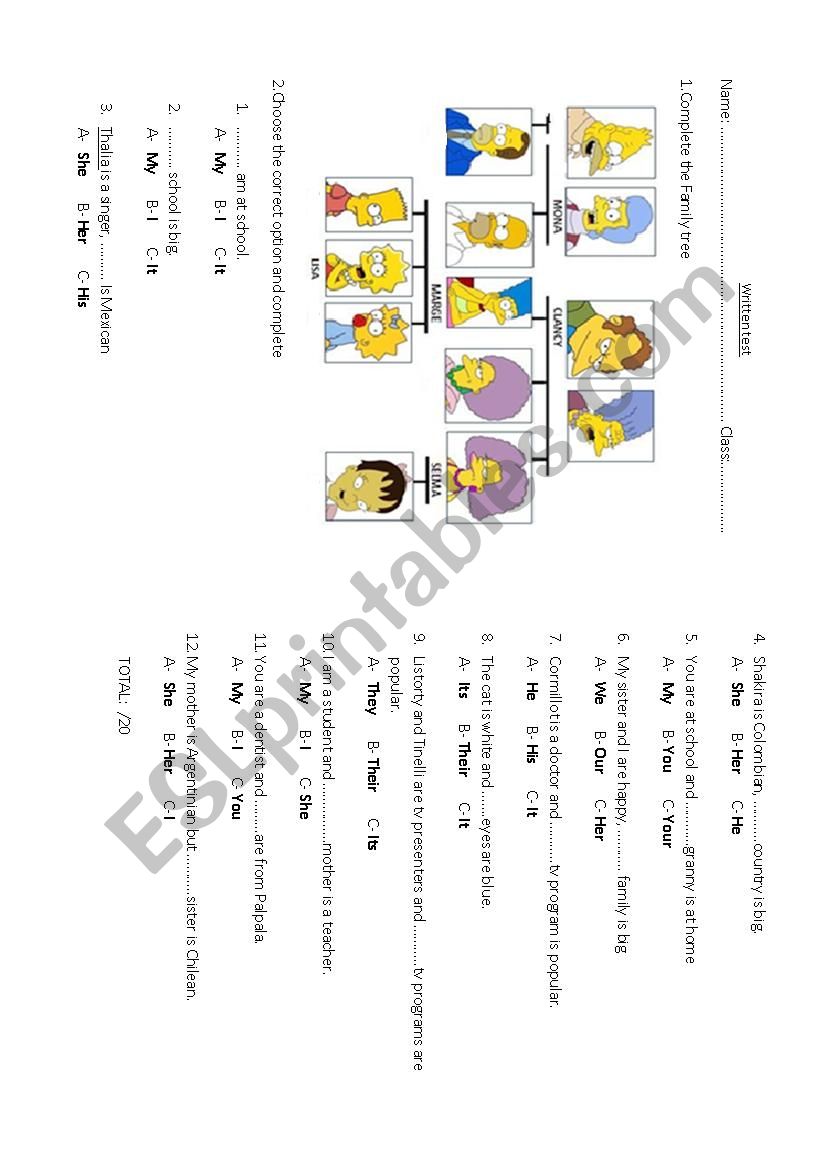 PRACTICE FAMILY MEMBERS POSSESSIVE ADJECTIVES