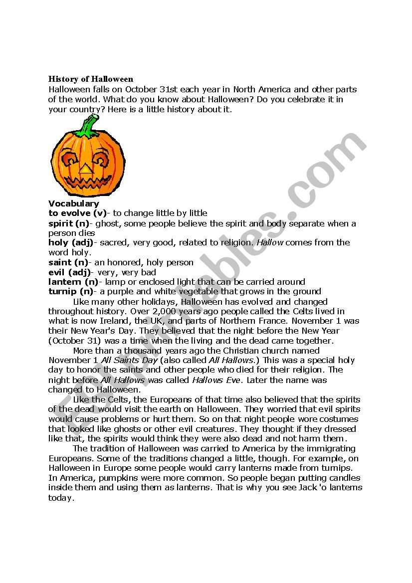 halloween history+ quiz worksheet