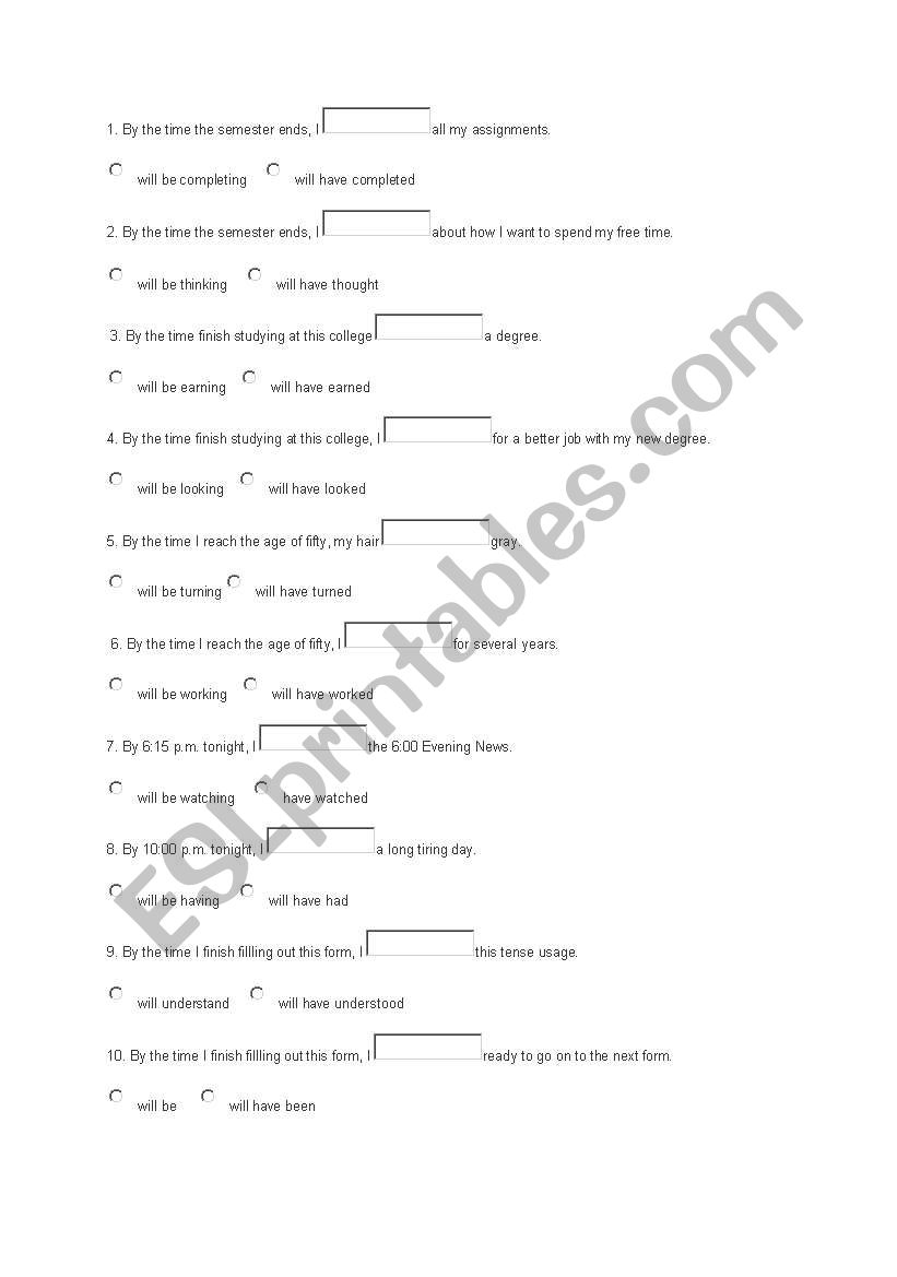 FUTURE PERFECT TENSE worksheet