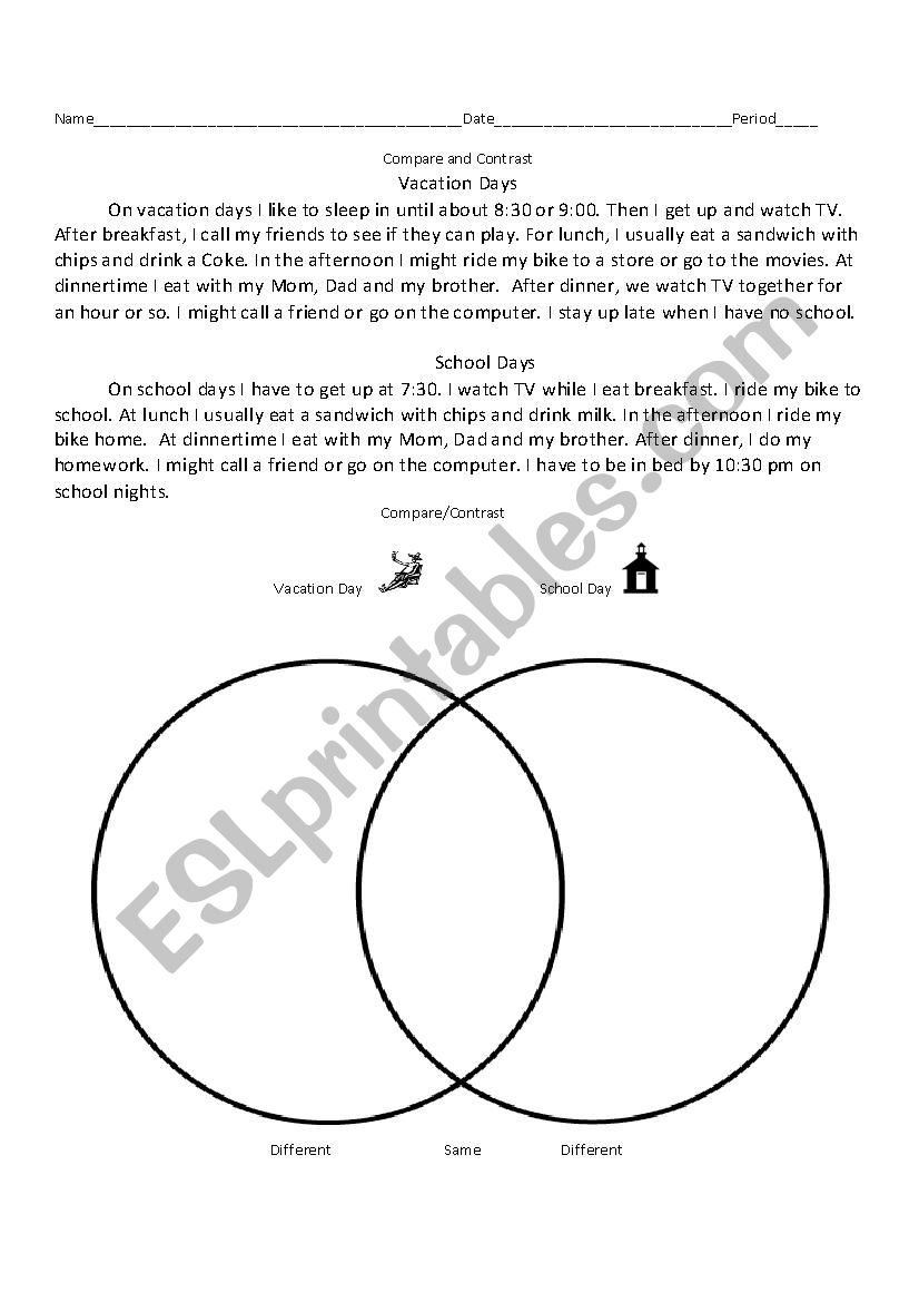 Compare Contrast a School Day with a Vacation Day