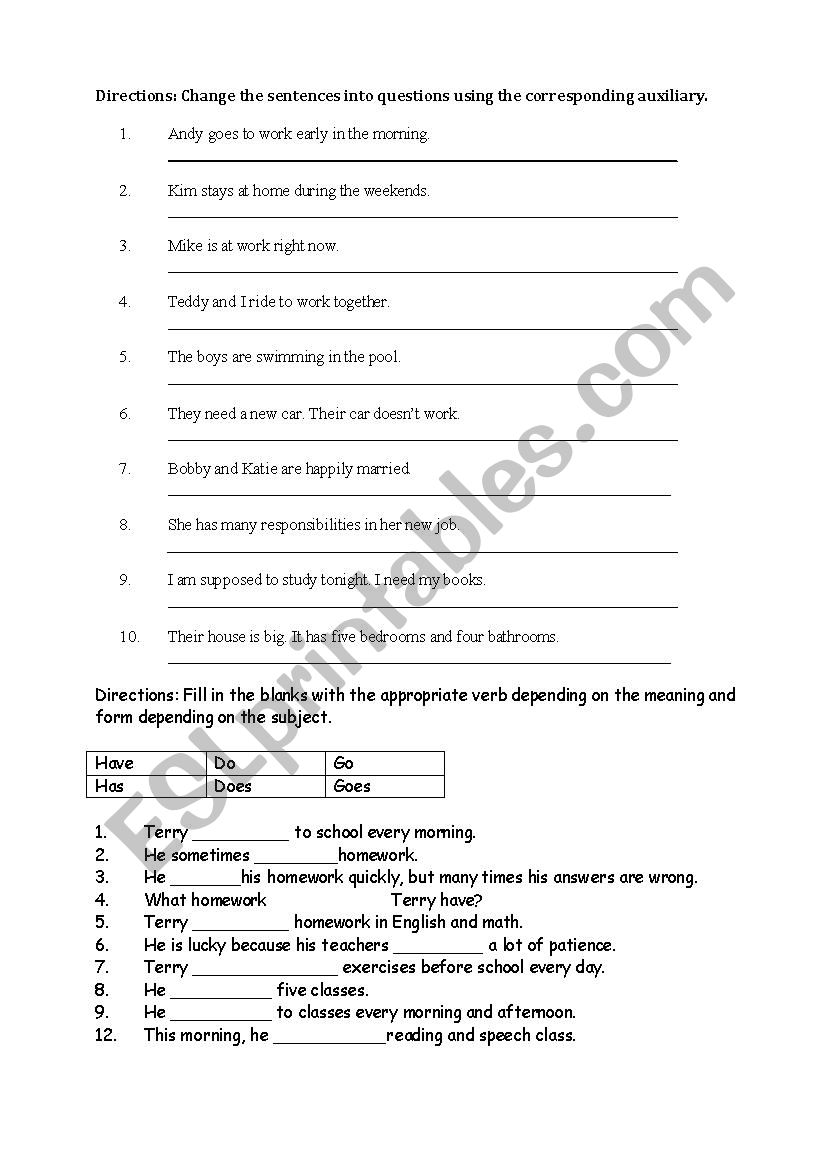 Present Simple&Questions worksheet