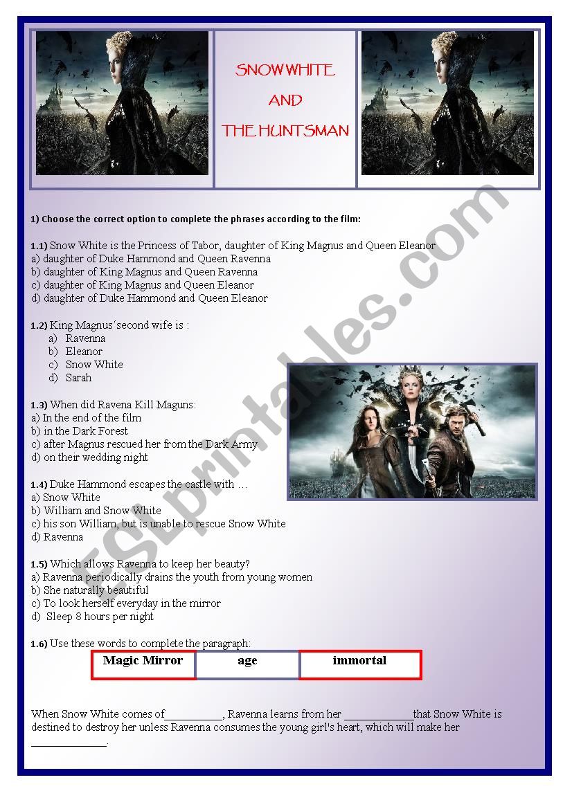 Snow White and the Huntsman worksheet
