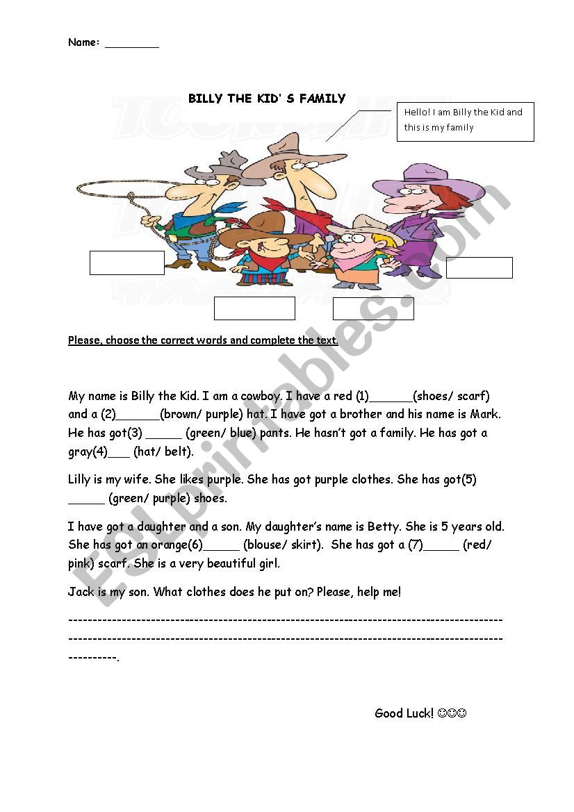 Colors&Family&Clothes worksheet