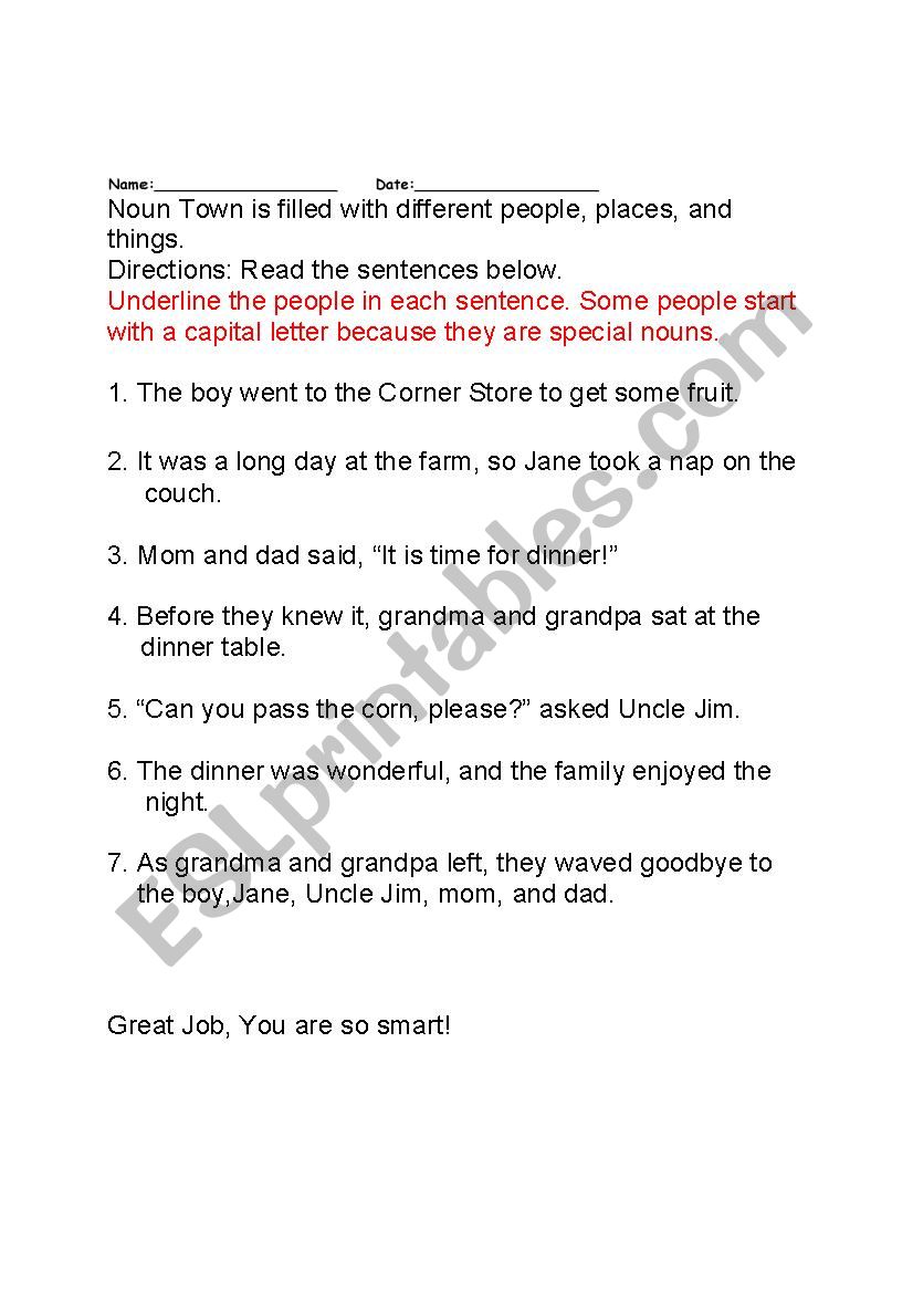 nouns worksheet