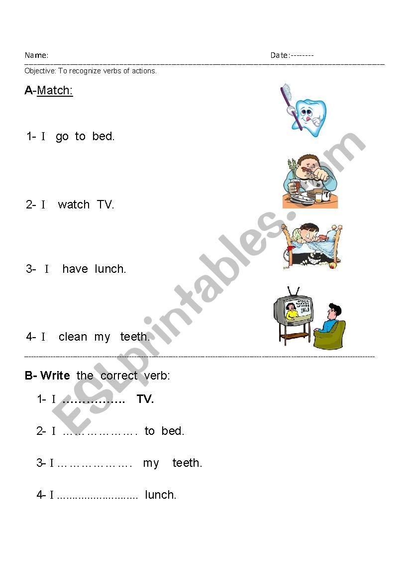 Action Verbs worksheet