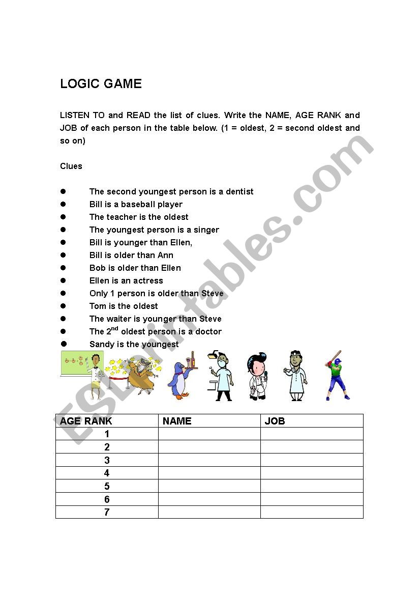 Who is it? Logic Game worksheet
