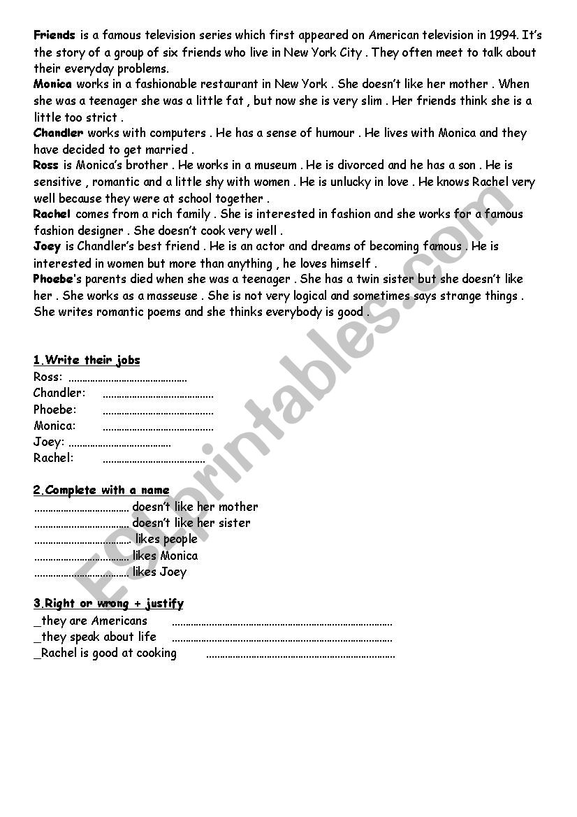 Friends worksheet