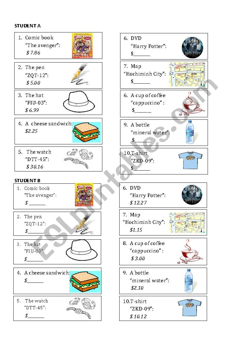  the prices worksheet