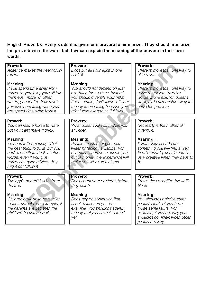 English proverbs worksheet