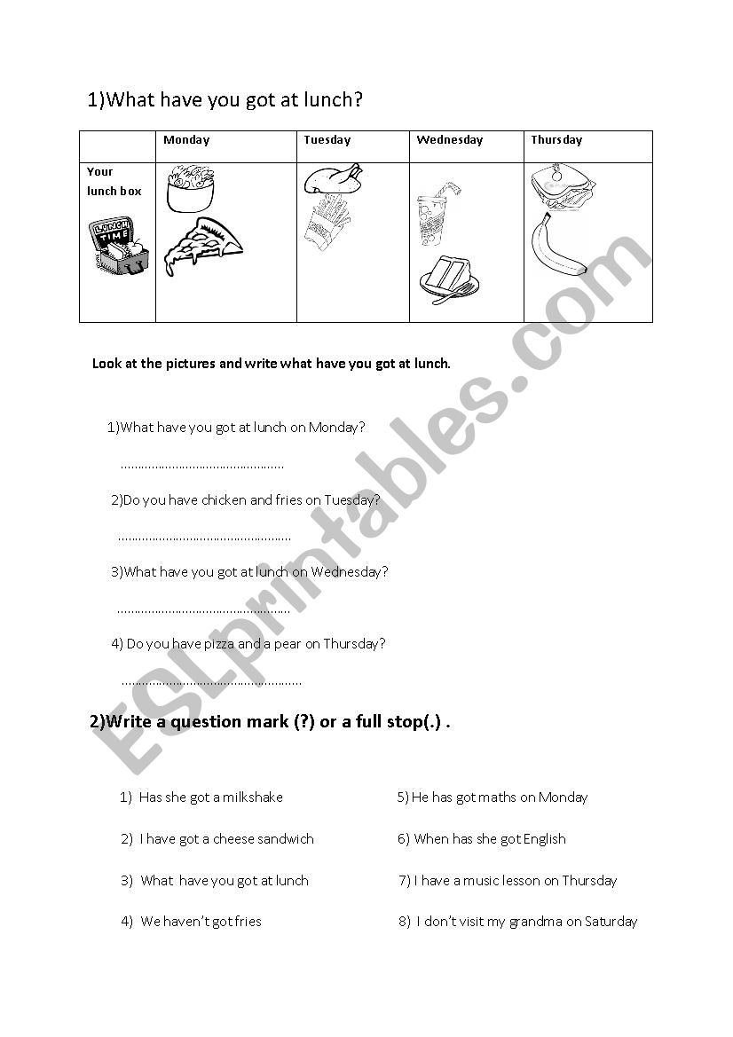 lunchbox worksheet