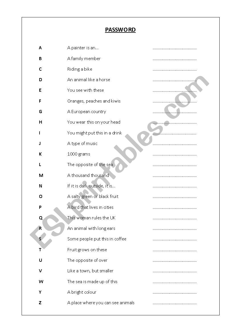 PASSWORD 1 worksheet