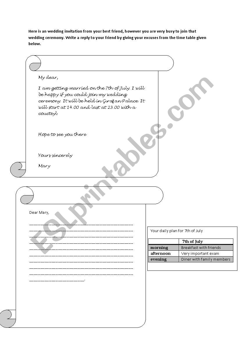 writing a letter worksheet