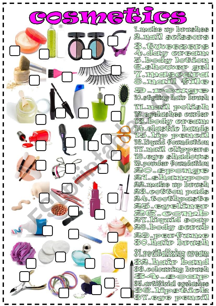 cosmetics worksheet