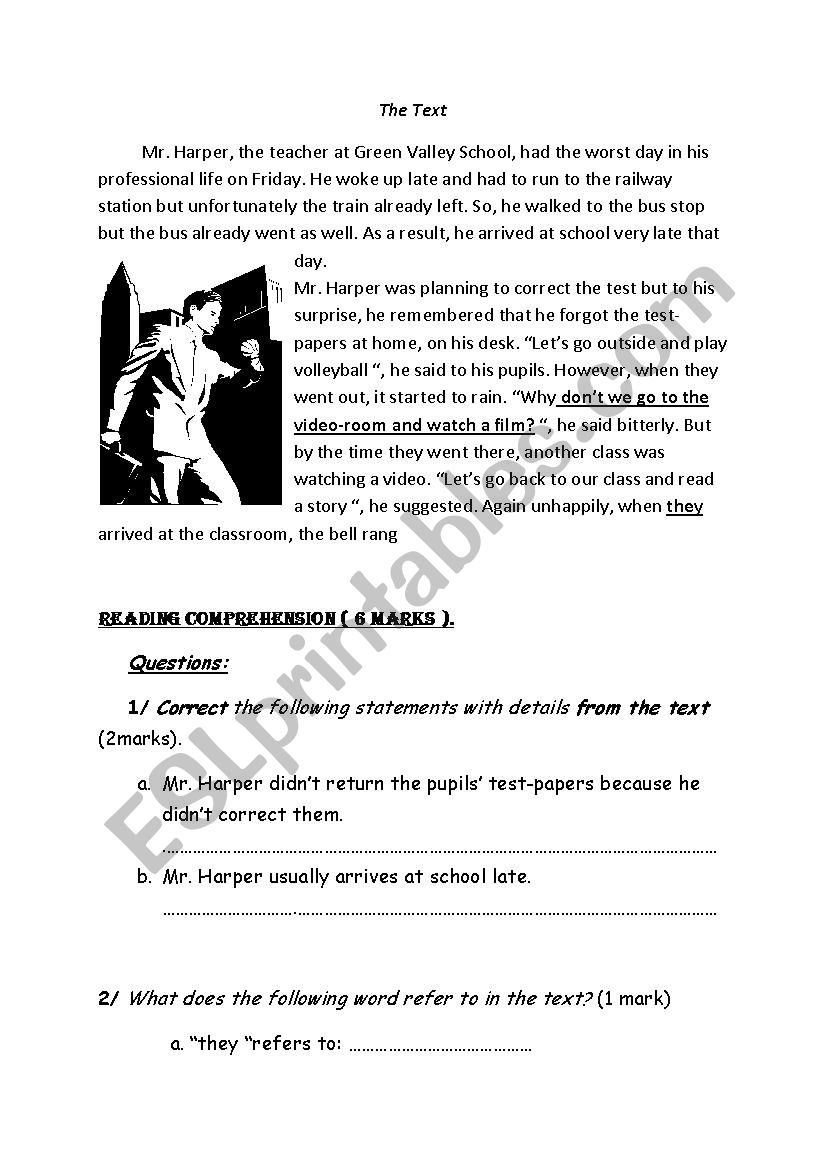 reading comprehension worksheet