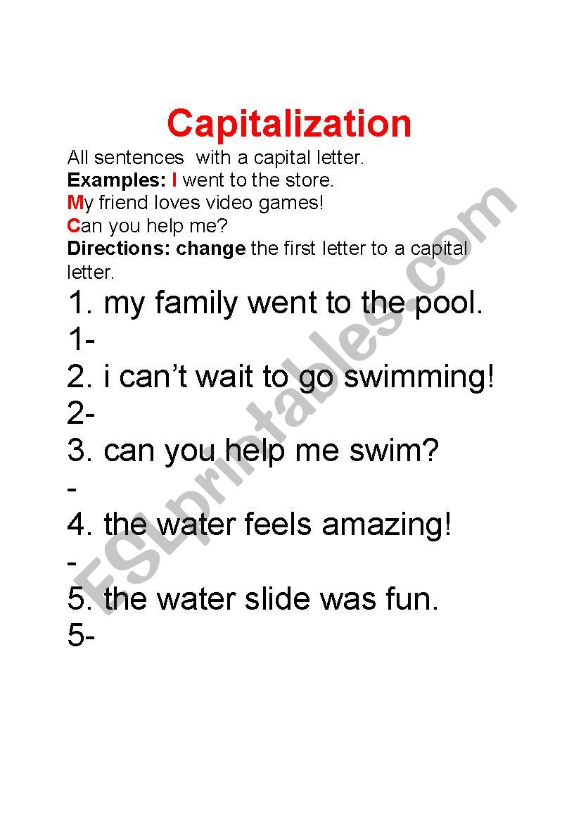 capitalization worksheet