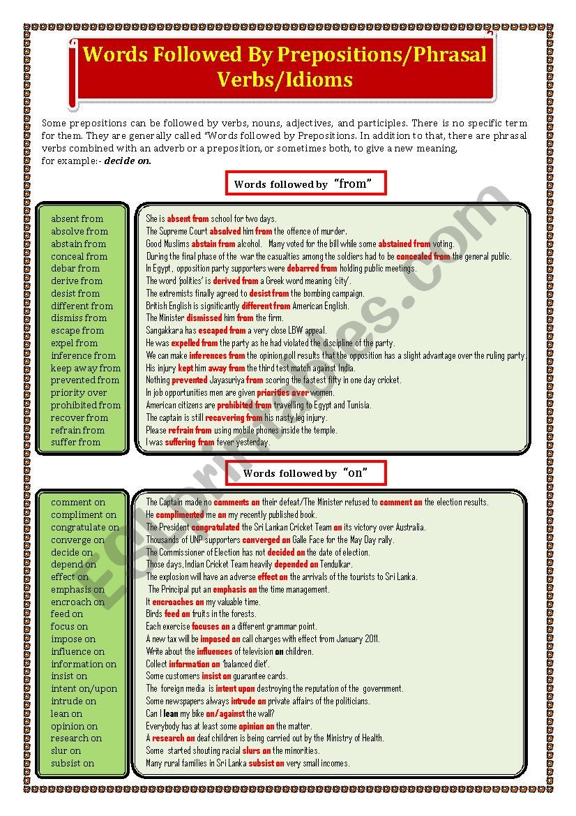 Words Followed By Preposition/Phrasal Verbs/Idioms Page - 03