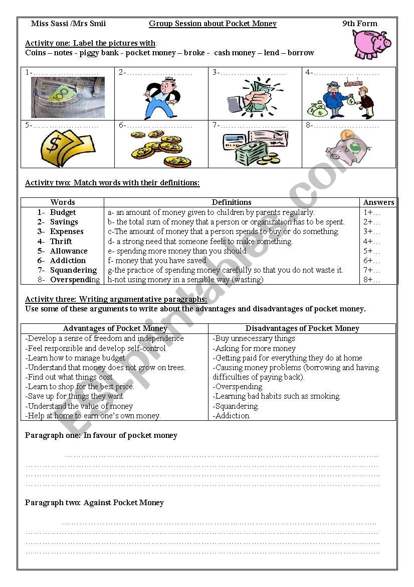 Group Session: Pocket Money worksheet