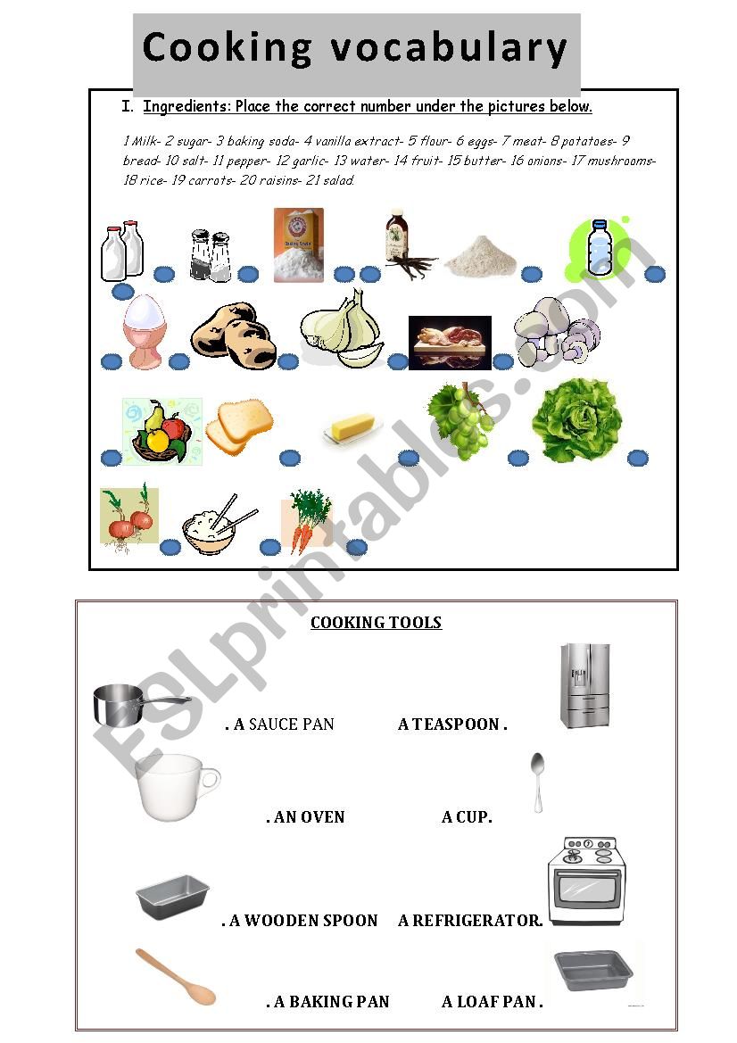 cooking vocabulary worksheet